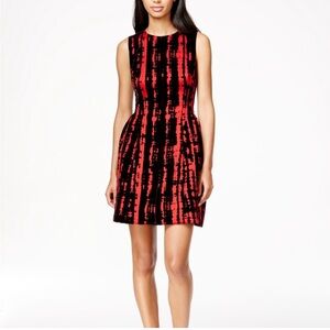 Calvin Klein Red Black Velvet Sleeveless Flare Party‎ Dress Size 10